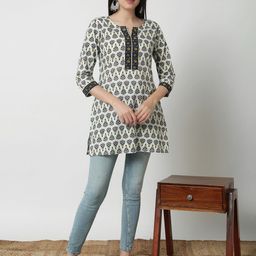 HERE&NOW Women Ethnic Motif Printed Cotton Top-image-64