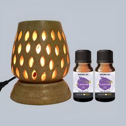 PEEPALCOMM 3Pcs Brown Printed Ceramic Long Electrical Diffuser With Lavender Aroma Oils-17