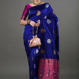 CaniBani Blue Silk Blend Banarasi Sarees-image-82