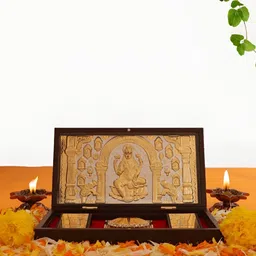 INTERNATIONAL GIFT Gold-Toned Goddess Lakshmi Religious Idol Showpiece with Charan Paduka-image-48