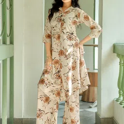 MOJILAA Floral Printed Khadi Cotton Tunic With Trousers Co-Ords-image-88