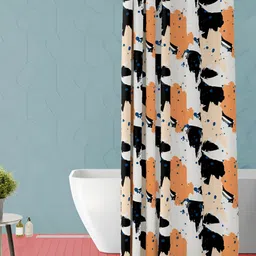 ArtzFolio Black & Orange Abstract Printed Waterproof Shower Curtain-image-2