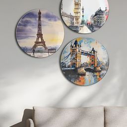 THE QUIRKY HOME 3Pcs White & Purple London & Paris Printed Ceramic Decorative Wall Decor-image-98