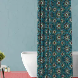 ArtzFolio Green & Brown Ethnic Motifs Printed Waterproof Shower Curtain-image-17