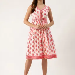 Rangun Women Ethnic Motifs Printed Tie-Ups Fit & Flare Sleeveless Knee Length Dress-picture-36