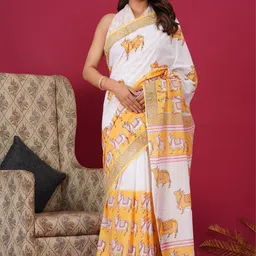Shivanya Handicrafts Ethnic Motifs Pure Cotton Block Print Saree-image-59