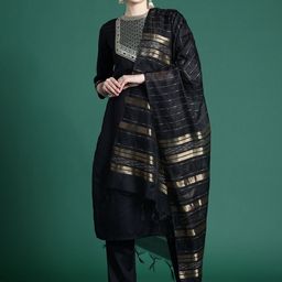 Indo Era Women Regular Pure Cotton Kurta with Trousers & With Dupatta-image-87