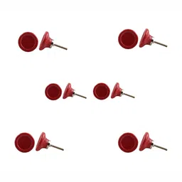 Indianshelf 6-Pcs Red & Grey Crackle Printed Ceramic Knobs-5
