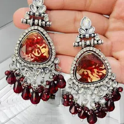 OPUS GEMS Artificial Stones Studded & Beaded Teardrop Shaped Drop Earrings-picture-43
