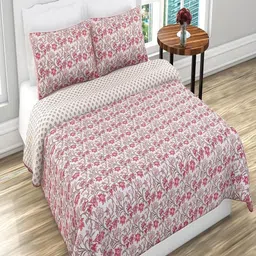 Myntra Elegant Homes Pink & Beige Floral Printed Bed Cover With Pillow-picture-36
