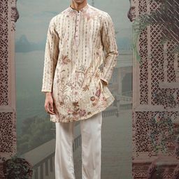 ASUKA Men Floral Embroidered Regular Thread Work Kurta with Trousers-picture-13