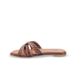 Preet Kaur Women Tan Textured Open Toe Flats-10