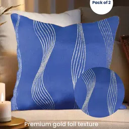 URBAN SPACE Navy Blue & Gold-Toned Set of 2 Embellished Square Cushion Covers-image-89