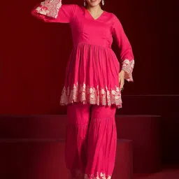 Libas Art Floral Embroidered V-Neck Tunic With Sharara-image-44