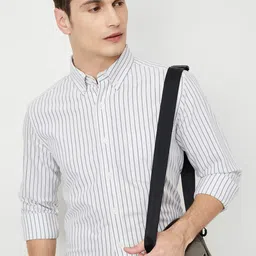 max Men Button-Down Collar Vertical Striped Cotton Casual Shirt-image-5