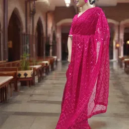 Blissta Checked Sequinned Designer Saree image 3