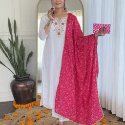 S.K.C Women Ethnic Motifs Embroidered Regular Kurta with Trousers & With Dupatta-29