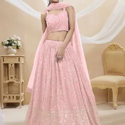 DIVASTRI Embellished Sequinned Semi-Stitched Lehenga & Unstitched Blouse With Dupatta-picture-1