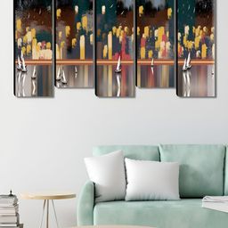 SAF Yellow & Green 5 Pieces Wood Abstract Wooden Wall Arts-image-84