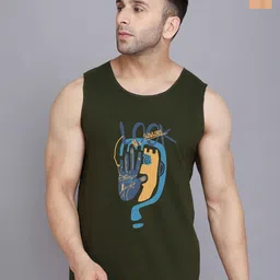 SLOWLORIS Men Pack Of 2 Printed Bio-Wash Combed Cotton Gym Vests-picture-3