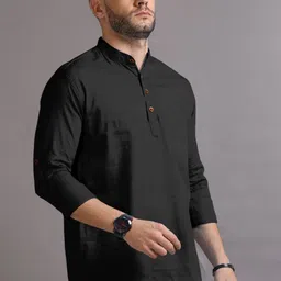 Zombom Men Mandarin Collar Long Sleeve Straight Kurta-image-30