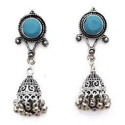 Yash Jewels Emporiums Silver Plated Artificial Stones studded Dome Shaped Jhumkas-image-51