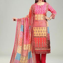 COTTON CULTURE Floral Printed Pure Cotton A-Line Kurta With Trouser & Dupatta-picture-6