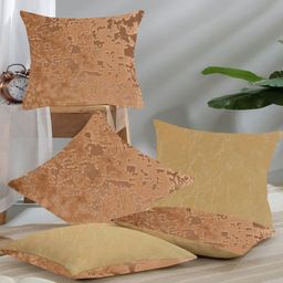 IVAZA Brown Set of 5 Abstract Velvet Square Cushion Covers-40