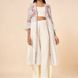 Marigold Lane Floral Printed Crop Top With Palazzos & Embroidered Shrug-8