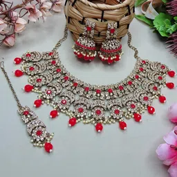 VATSALYA creation Gold-Plated Artificial Stone Studded Jewellery Set-image-16