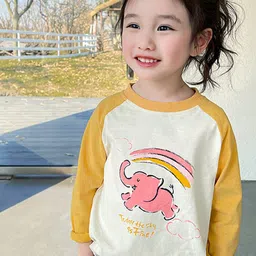 LULU & SKY Girls Printed Drop-Shoulder Sleeves Raw Edge T-shirt-image-78