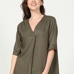 Saltpetre Women Olive V-neck Top With Pant Co-ord Set-image-77