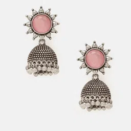 Priyaasi Silver-Plated Quartz Stone Studded Oxidized Dome Shaped Jhumkas image 2