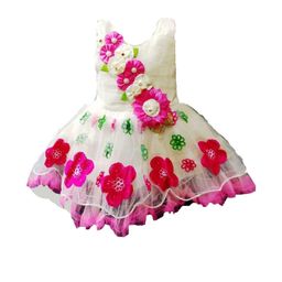 Samjho Fashion Girls Pink & Off White Floral Printed Georgette Fit & Flare Dress-image-88