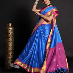 Dnyanada Woven Design Zari Paithani Saree With Contrast Blouse Piece-picture-41