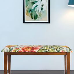 GLOBALLY INDIAN Brown & Green Printed Wooden 2-Seater Dining Bench-54