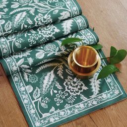 Peepul Tree Green & White Floral Printed Table Runner image 3