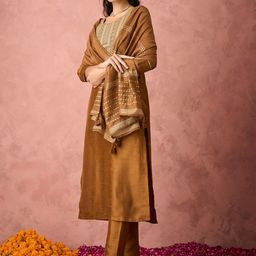 KALINI Women Ethnic Motifs Embroidered Regular Thread Work Kurta with Trousers & With Dupatta-19