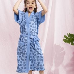 HotGown Kids Blue Printed Terry Cotton Bath Robe-image-68
