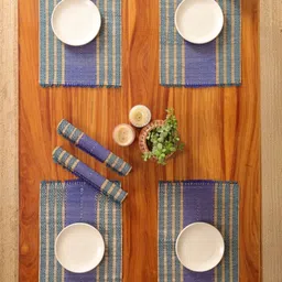 Peepul Tree 6Pcs Teal-Blue & Blue Textured Table Placemats-image-24