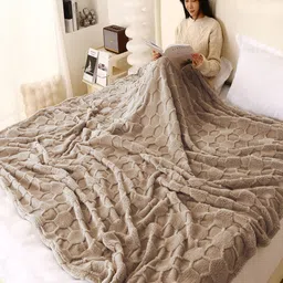 HOKIPO Brown Geometric Fleece AC Room 210 GSM Double Bed Blanket-image-5