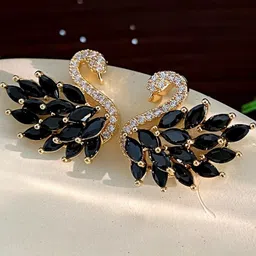 AKISON JEWELS Women Black & Gold-Toned Swan Shaped Earrings-image-69