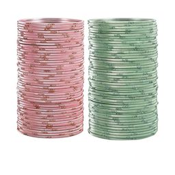 Guddan Set of 96 Peach & Pista Metal Bangles-image-93