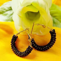 ZURIKRISHA Set Of 2 Gold-Plated Artificial Beads Beaded Circular Hoop Earrings image 4