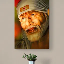 Tushaco Handicrafts Orange & White Sai Baba Religious Canvas Wall Art-image-49