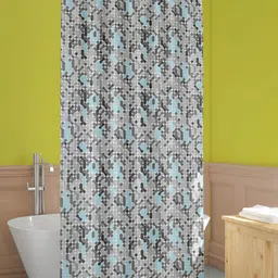 ArtzFolio Grey & Blue Abstract Printed Waterproof Shower Curtain-image-36