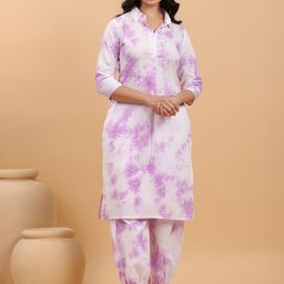 KALINI Dyed Shirt Collar Straight Pure Cotton Kurta With Trousers-picture-26