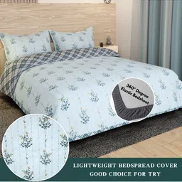 Innovative Edge Blue Floral 210 TC King Bedsheet with 2 Pillow Covers-image-34