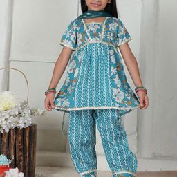 Cutiekins Girls Ethnic Motifs Printed Regular Gotta Patti Kurta & Palazzo With Dupatta-picture-10