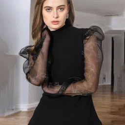 ZEUGEN Women Black Stylish Puff Sleeve Solid Top-picture-36